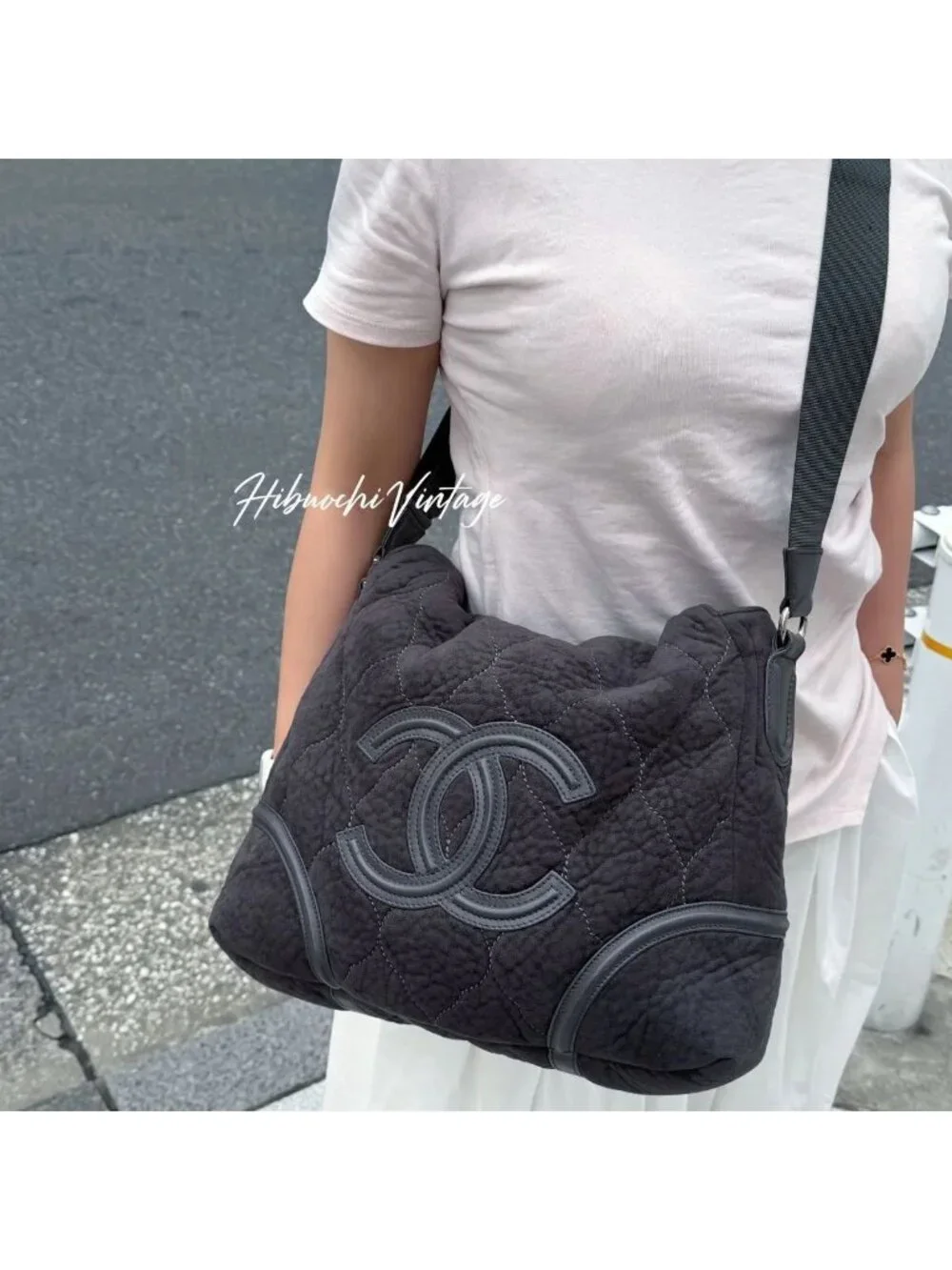 Chanel Sports Line CC Logo Chain Shoulder Bag Suede Leather Gray Silver Vintage